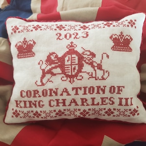 Charles III Coronation cushion pdf cross stitch pattern