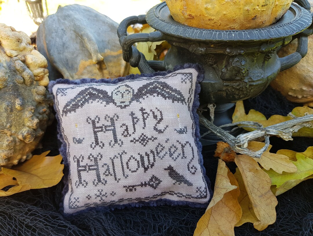 Halloween Cross Stitch Pdf Pattern Happy Hallowe'en Cushion Etsy