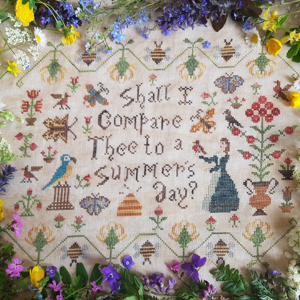 Summer cross stitch pattern - Shall I compare thee to a summer's day?