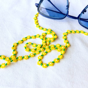 Zonnebrilriem met kralen, madeliefjeketting brillenriem, brillenketting, brillenkoord met kralen, zonnebrilkoord, gezichtsmaskerketting