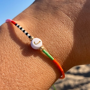 Personalized Beaded Bracelet Anklet Dainty Beaded Bracelets w/ Initial Bead Handmade Jewelry Gift for Her Neon Bracelet, Holiday Accessories