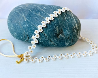 Personalized Daisy Phone Charm: Beaded Initial Phone Strap