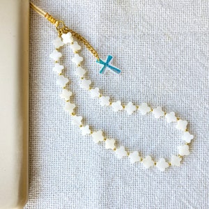 Pearl Bead Phone Charm with Cross: Handmade Phone Strap