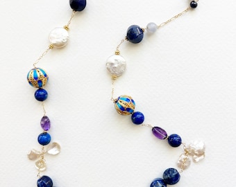 Lapis and pearl necklace