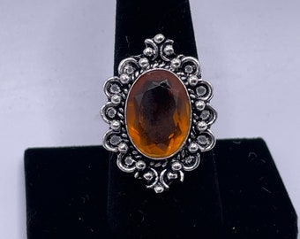 Vintage Handcrafted Sterling Silver and Citrine Cocktail Ring Size 9