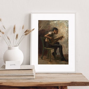 Rustic Neutral Vintage Guitar Scene | Grand  Millennial | Art Print | Matt Frame Design | Digital PRINTABLE