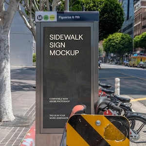 Urban City Sidewalk Sign Mockup | Storefront Sign Mockup | Urban Street Sign for Photoshop | PSD Sign Mockup | Smart Object Mockup