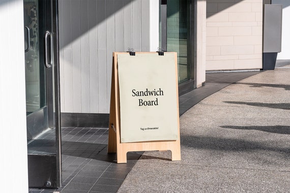 A-Frame Sign Sandwich Board Mockup | Storefront Sign Mockup | Urban Street Sign for Photoshop | Sidewalk Sign Mockup | Smart Object Mockup