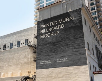 Maquette de panneau d’affichage mural peint urbain | Peinture murale peinte PSD | Maquette peinte de panneau d’affichage pour Photoshop | Panneau d'affichage de la ville | Maquette d'objet intelligent