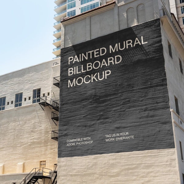 Urban Painted Mural Billboard Mockup | Painted Mural PSD | Billboard Painted Mockup for Photoshop | City Billboard | Smart Object Mockup