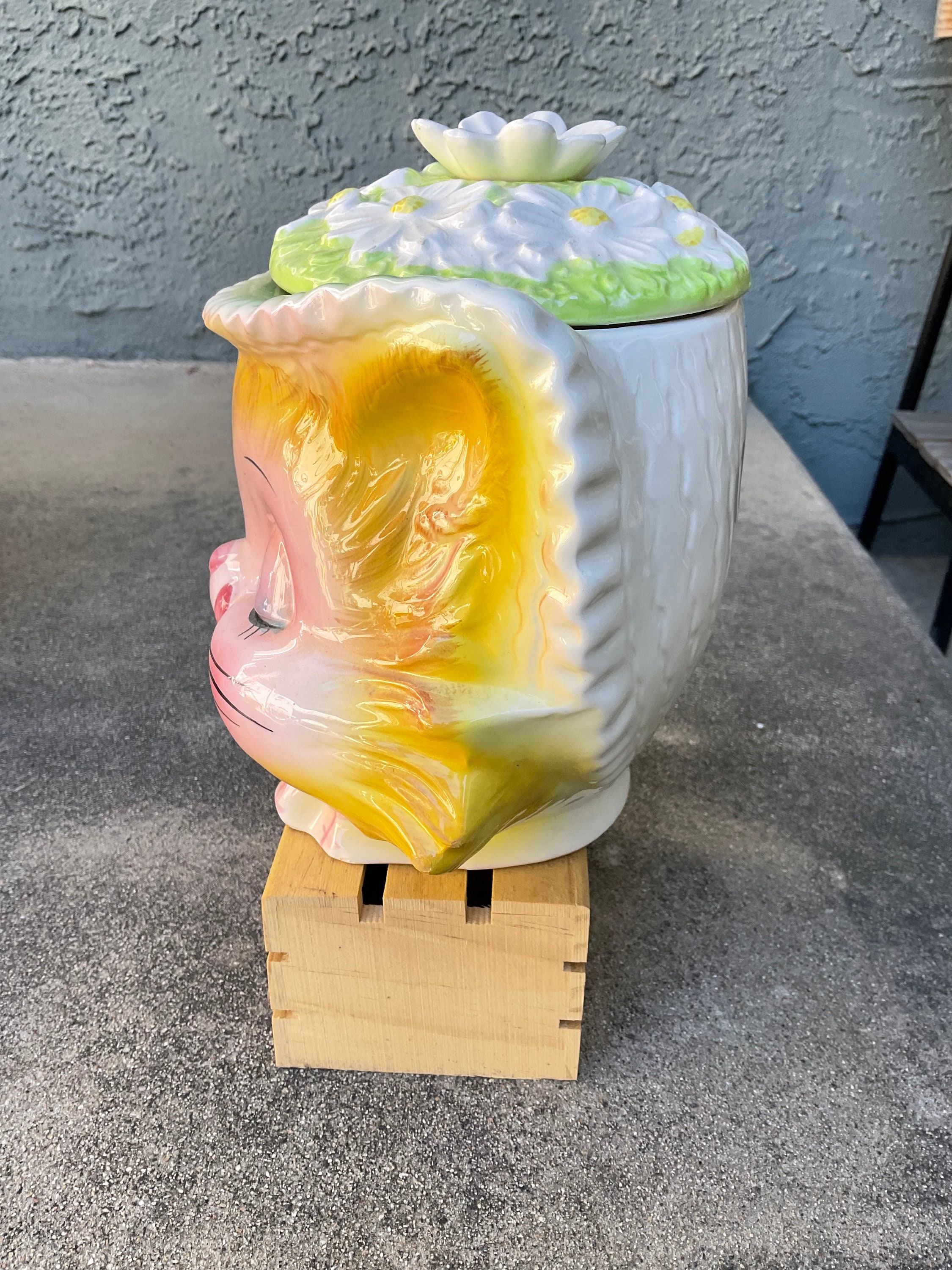 Vintage Enesco Yellow Winking Kitty Cookie Jar Etsy