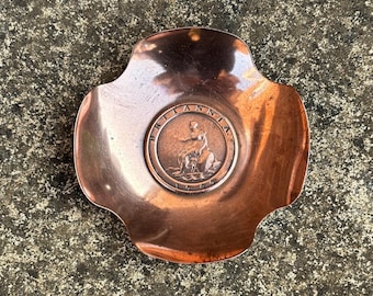Cartwheel Penny Coin 1797 George III Inserted into a Copper Shaped Dish