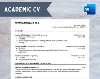 CV pour le milieu universitaire | Curriculum vitae académique