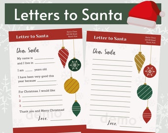 Lettre à Santa | lettres du Père Noël | Activité de la veille de Noël | Liste de souhaits de Noël | Lettre au Père Noël Imprimable