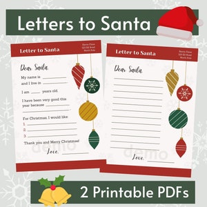 Carta a Santa / Cartas de Papá Noel / Actividad de Nochebuena / Lista de deseos de Navidad / Carta a Santa Imprimible