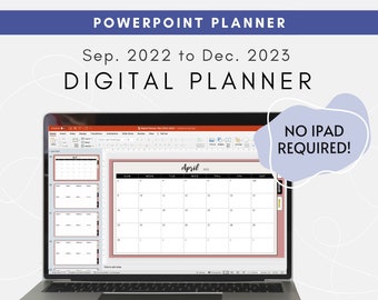 Planificateur numérique 2022-2023 | Planificateur PowerPoint | Planificateur non-iPad | Planificateur facile de 16 mois