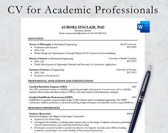 Academic CV Template | Curriculum Vitae for Professionals | Includes Cover Letter and Tips!