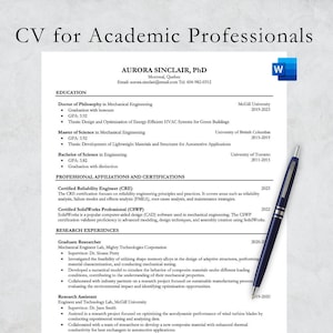 Academic CV Template Curriculum Vitae for Professionals Includes Cover Letter and Tips image 1