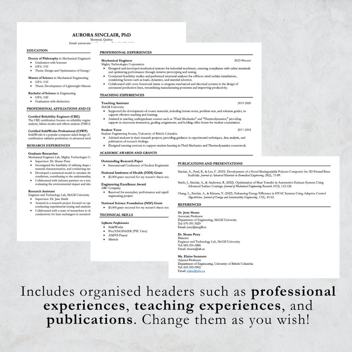 Academic CV Template | Curriculum Vitae for Professionals | Includes ...