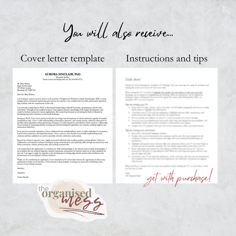 Academic CV Template Curriculum Vitae for Professionals Includes Cover Letter and Tips image 4