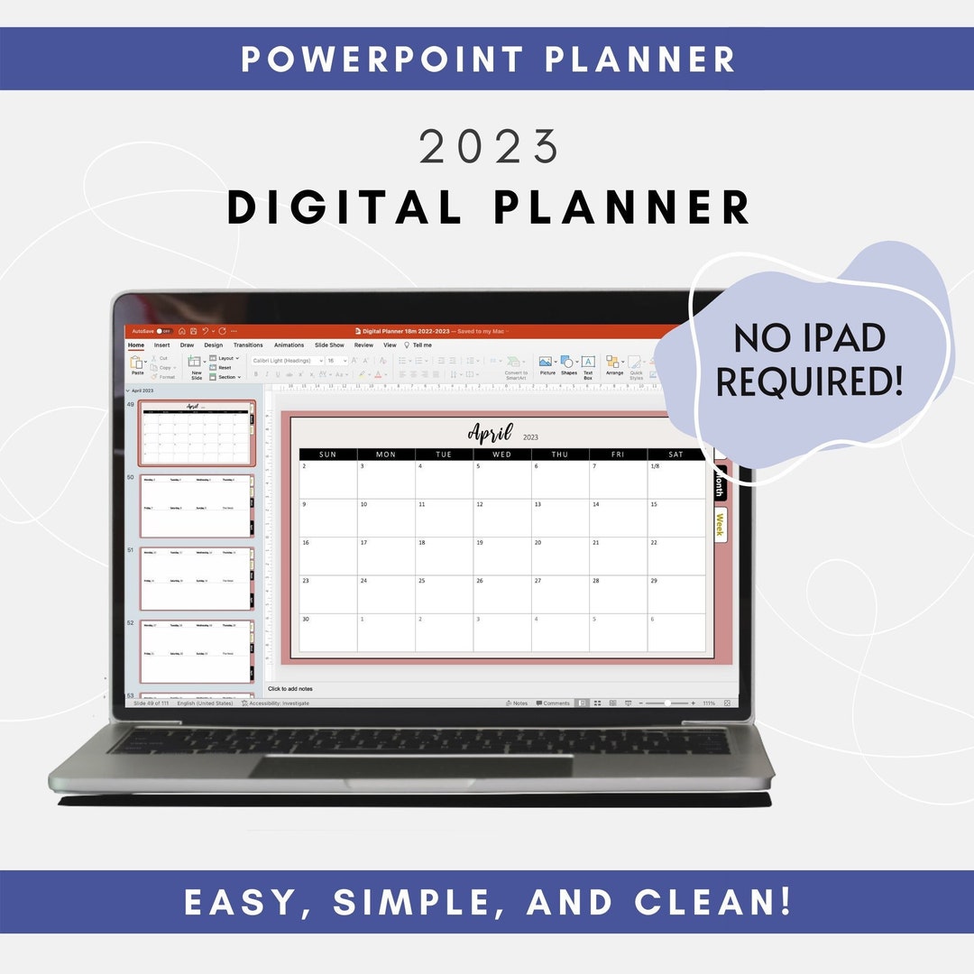 2023 Digital Planner Powerpoint and Keynote Planner No iPad Calendar Etsy