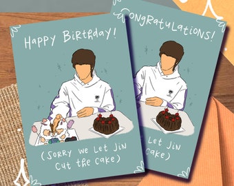 BTS Jin Cake Cutting Card, Birthday, Congrats, Anniversary, Funny Meme Cake Chop Weverse Live VLive Print