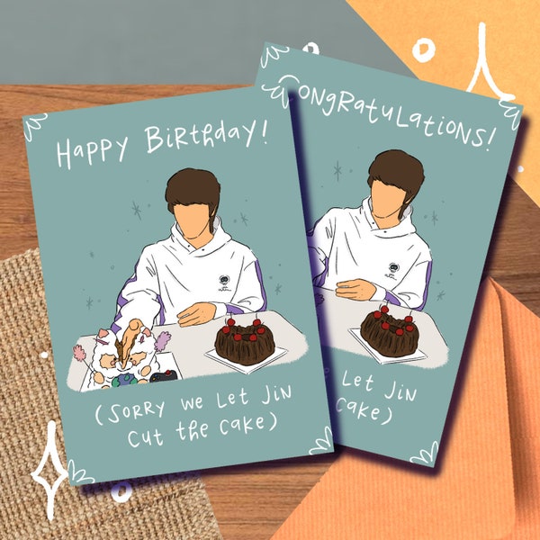 BTS Jin Cake Schneidekarte, Geburtstag, Herzlichen Glückwunsch, Jubiläum, lustiger Meme Kuchen hacken Weverse Live VLive Print