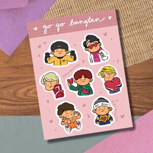 Go Go Heart Sticker Sheet, Valentine OT7 Bangtan Decorations Army Birthday Gift