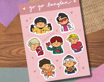 Go Go Heart Sticker Sheet, Valentine OT7 Bangtan Decorations Army Birthday Gift