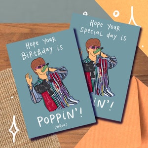 Tarjeta/impresión con meme de Jin "Popping", día especial, cumpleaños, sopa de pollo con fideos