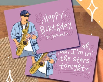 RM Saxophone Card/Print, Birthday Grad Congrats Friendship Love Namjoon Jin Gift Decoration