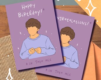 V “Tata Mic” Card/Print, Taehyung Meme, Birthday Congrats Grad Love Feel Better Friendship