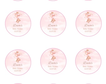 Rosa Baby Shower Cupcake Toppers, bearbeitbar auf Canva, rosa Teddy-Thema, Boho & Pastellrosa