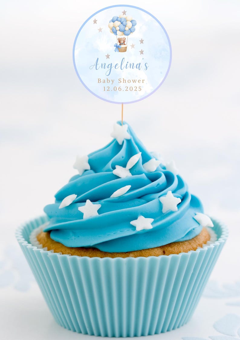 Blue Baby Shower Teddy Bear Cake Toppers, Pastel Blue, Boho Theme ...