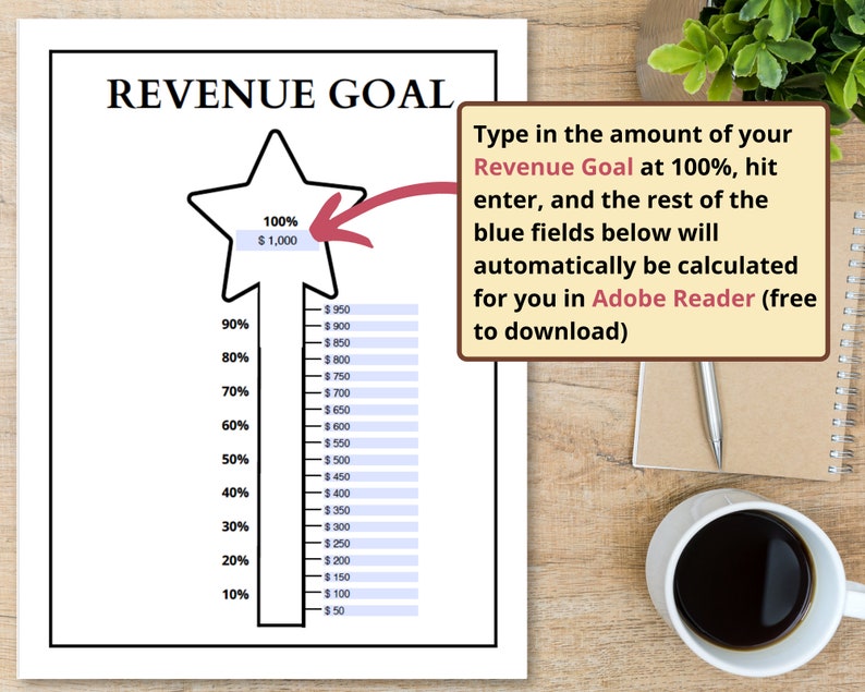 Revenue Goal Tracker Printable Sales Goal Tracker Fillable Thermometer