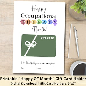 Porta-cartão-presente Feliz Mês da Terapia Ocupacional | Porta-cartão-presente para impressão do Mês da Terapia Ocupacional | Porta-cartão-presente de agradecimento ao Terapeuta da Terapia Ocupacional