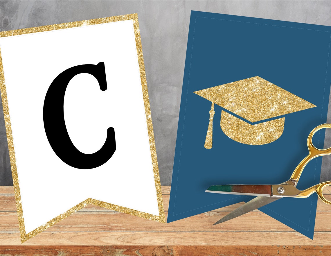 Congrats Grad Banner Printable Congrats Banner Blue Gold Graduation ...