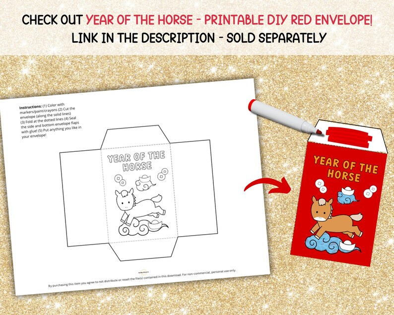 2026 Lunar New Year Placemat | Year of the Horse | Printable Coloring Placemat for Kids | Chinese New Year Kids Coloring Page Activities image 3