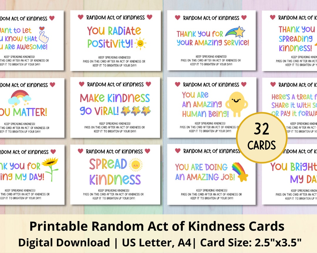 Etsy　Acts　Affirmation　of　Act　Kindness　Notes　Cards　Pay　Cards　Cards　of　Printable　RAOK　Gratitude　Act　Small　It　Forward　Random　Kindness