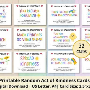 Carte di atti di gentilezza casuali / Carte di atti di gentilezza stampabili / Pagalo in avanti / Piccoli atti / RAOK / Carte di gratitudine / Note di affermazione
