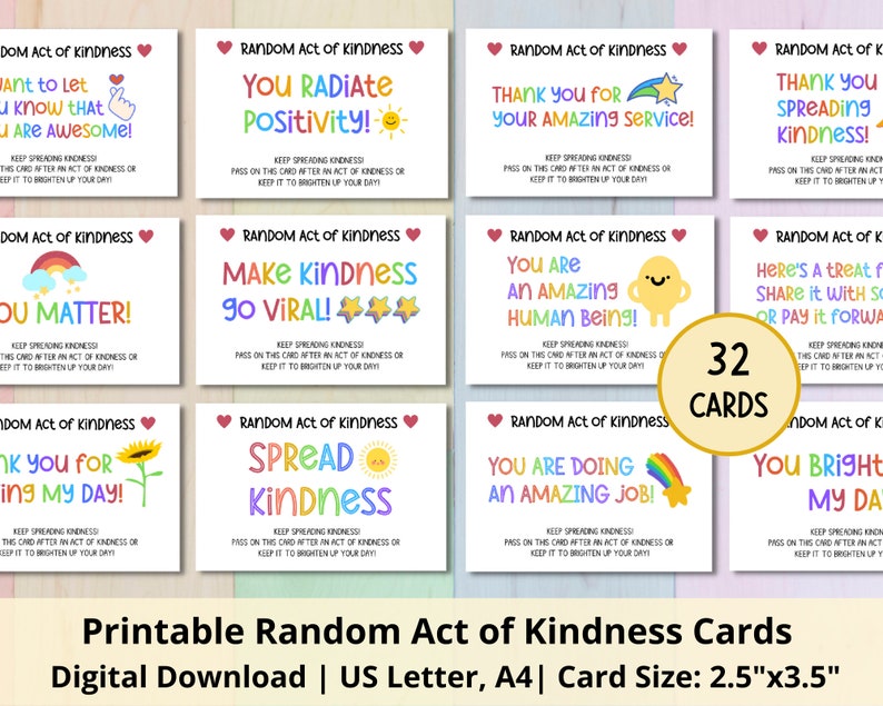 Random Act of Kindness Cards Printable Act of Kindness Cards Pay It Forward Small Acts RAOK Gratitude Cards Affirmation Notes image 1