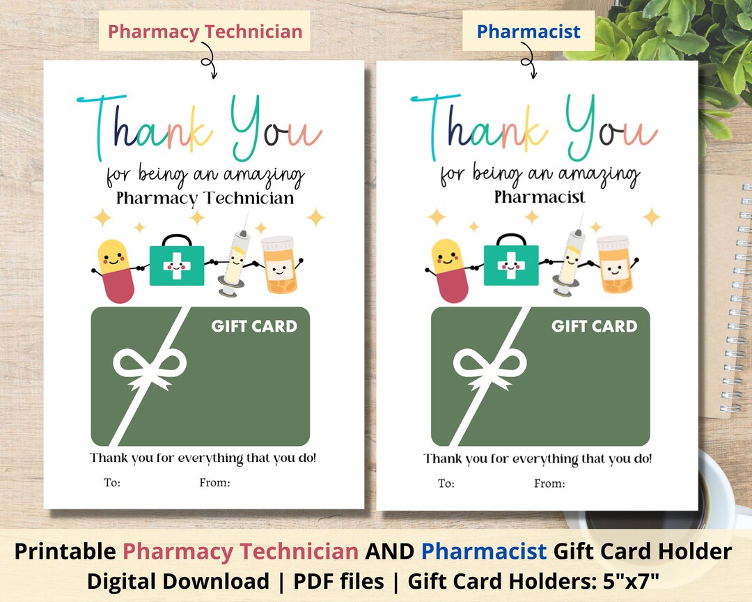 Printable Pharmacy Technician and Pharmacist Gift Card Holder ...