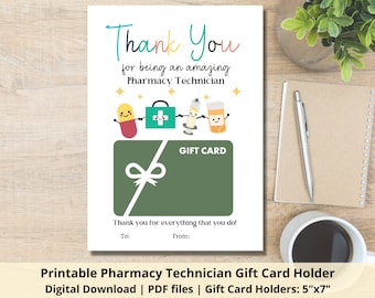 Printable Pharmacy Technician Gift Card Holder | Pharmacy Tech Gift Card Holder | Thank You Pharmacy Technician Gift Card Holder