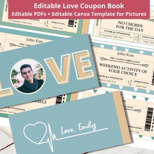 EDITABLE Love Coupon Book | Printable Coupons For Him | For Her | Valentine&#39;s Day Love Coupon Book | Father&#39;s Day Coupon | DIY gift