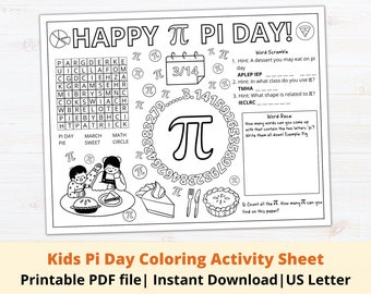 Printable Kids Pi Day Coloring Activity Sheet | Kids Pi Day Worksheet | Pi Day Classroom Activity | Pi Day Coloring | Pi Day Activity Ideas