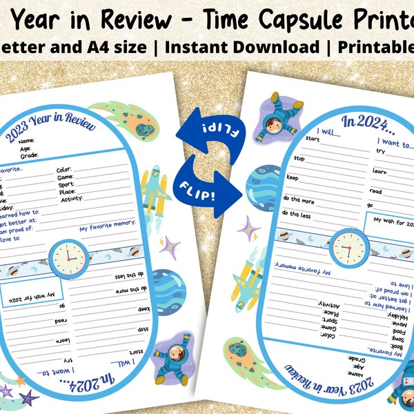 2023 Year in Review |  2024 Kids New Years Resolution Printable | Kids Time Capsule | News Years Eve Activity | New Years Reflection