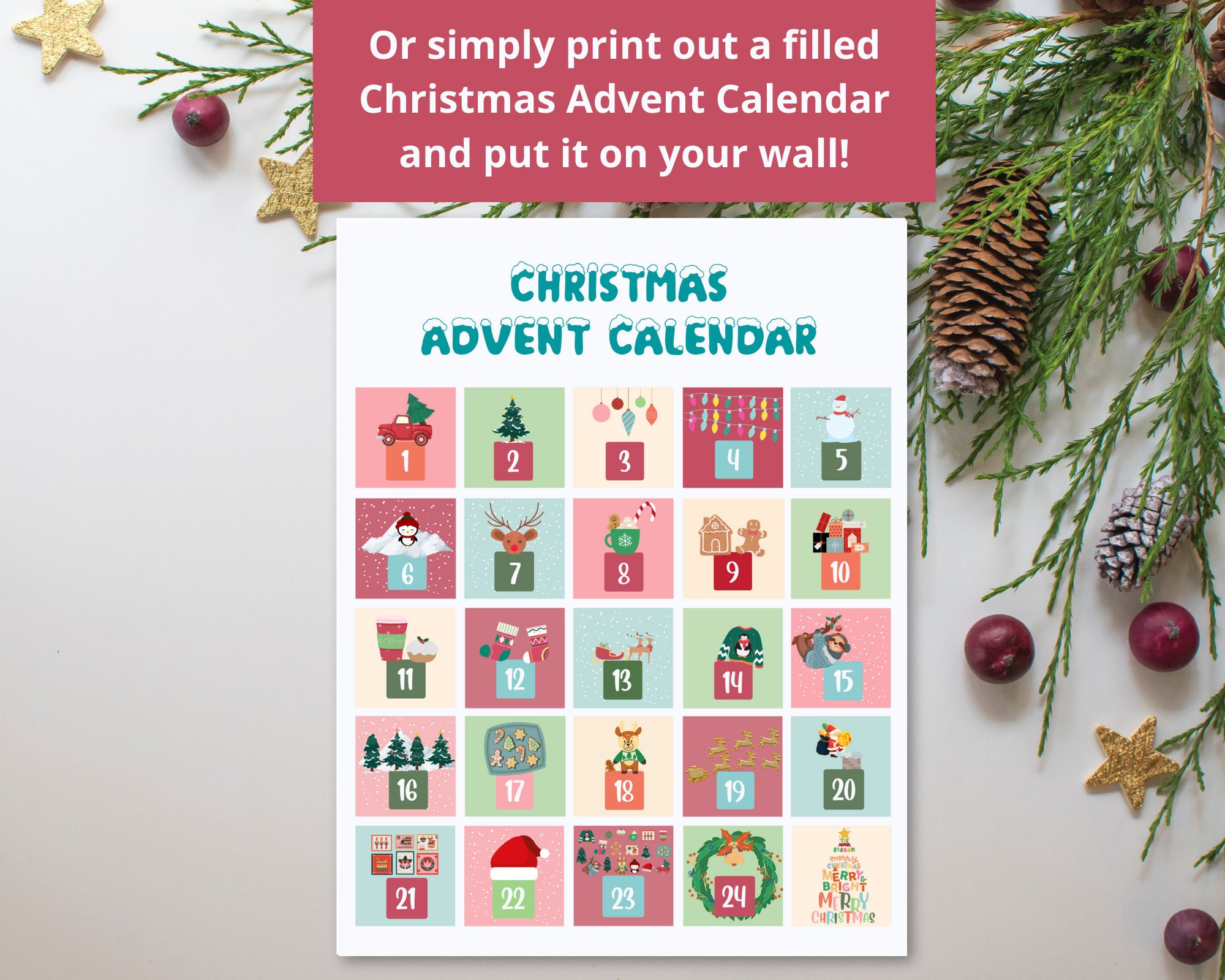 Christmas Printable Advent Calendar Christmas Countdown Calendar Cards ...