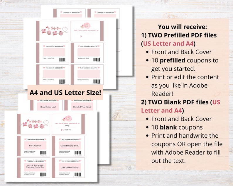 Fillable Galentine's Coupon Book Little Coupon Book for Best Friend Valentine's Coupon Book