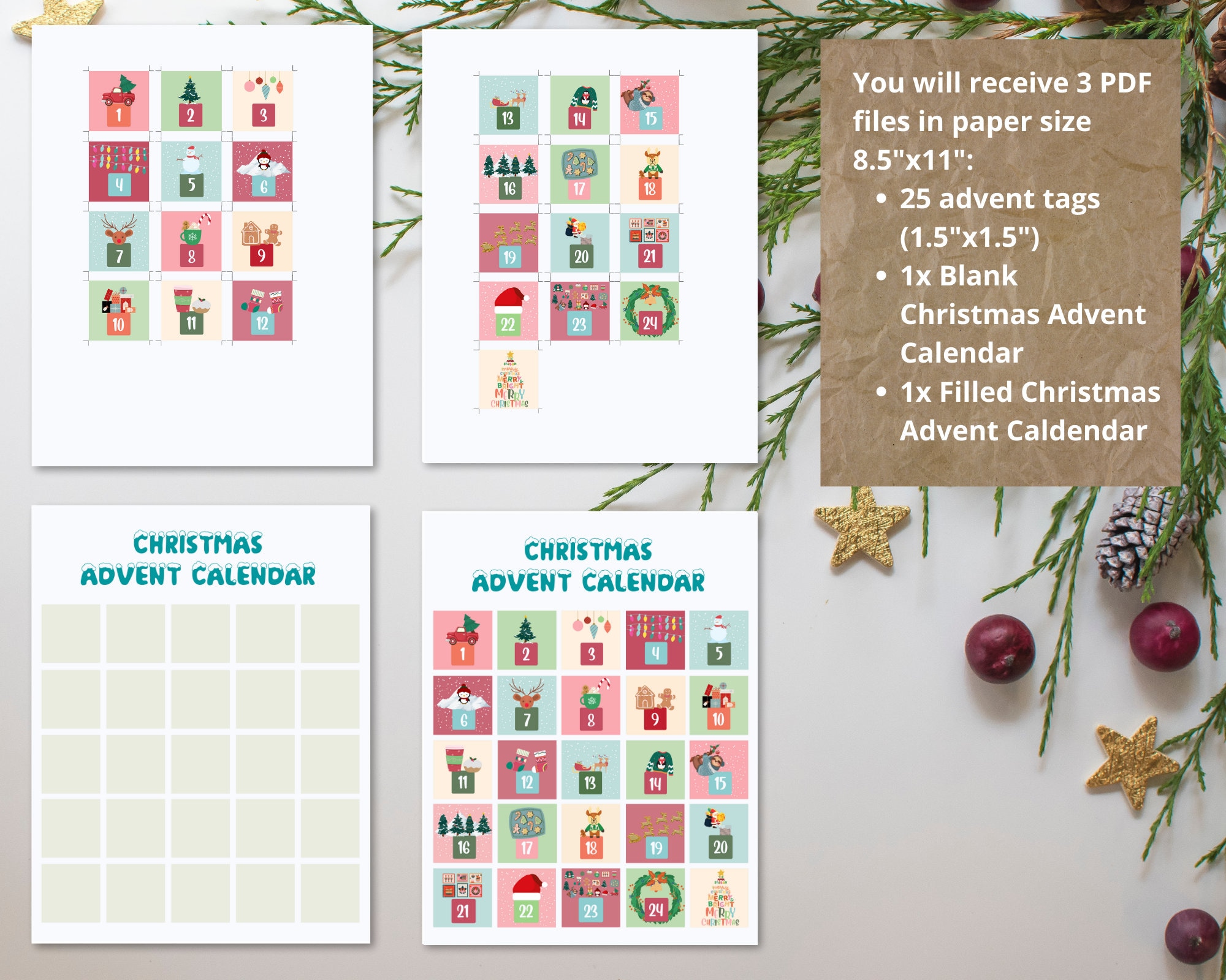 Christmas Printable Advent Calendar Christmas Countdown Calendar Cards ...
