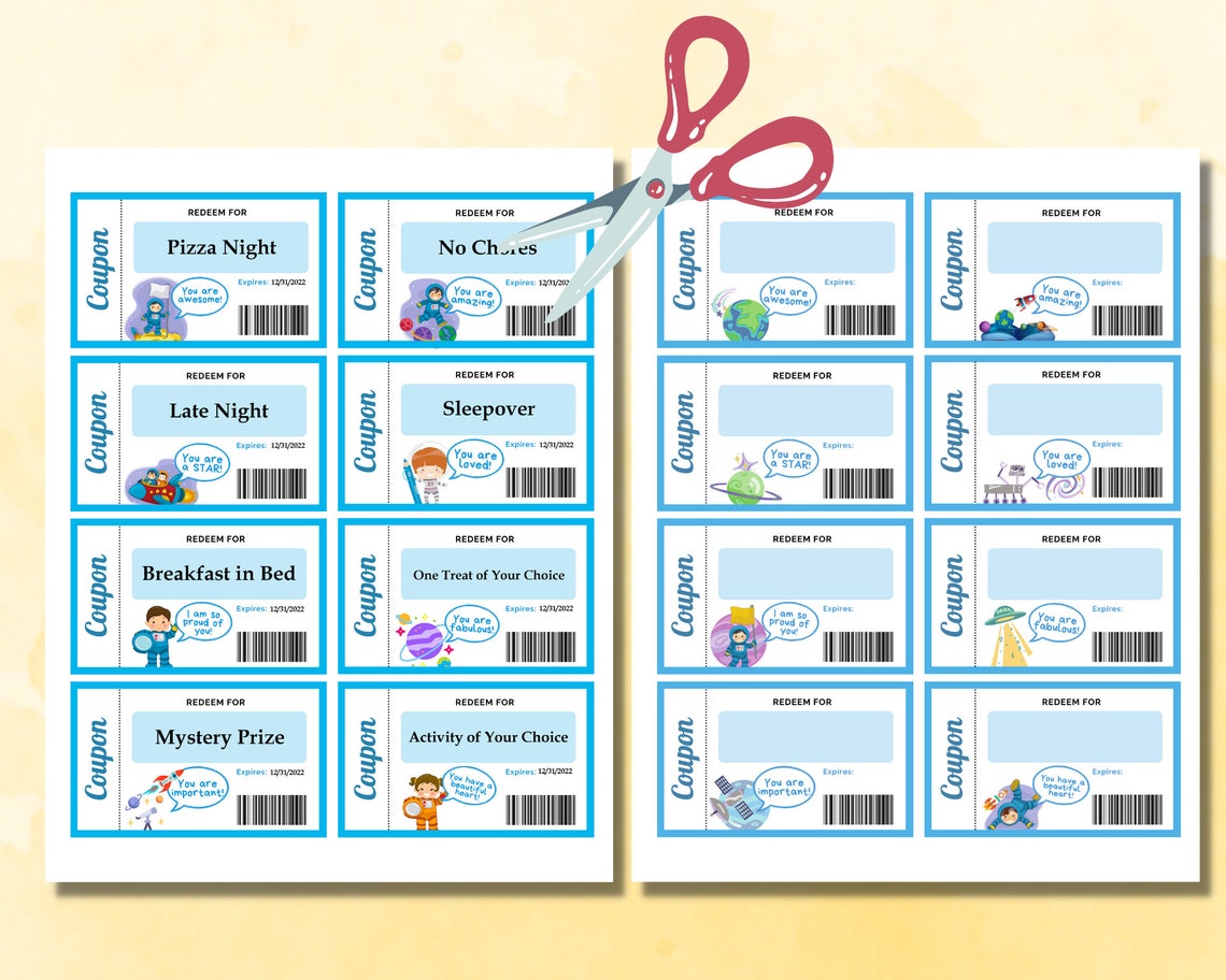 EDITATBLE Kids Coupons Printable Kids Reward Cards - Etsy